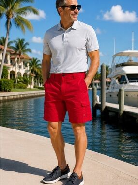 Reel Legends Red Cargo Shorts - Classic Summer Utility